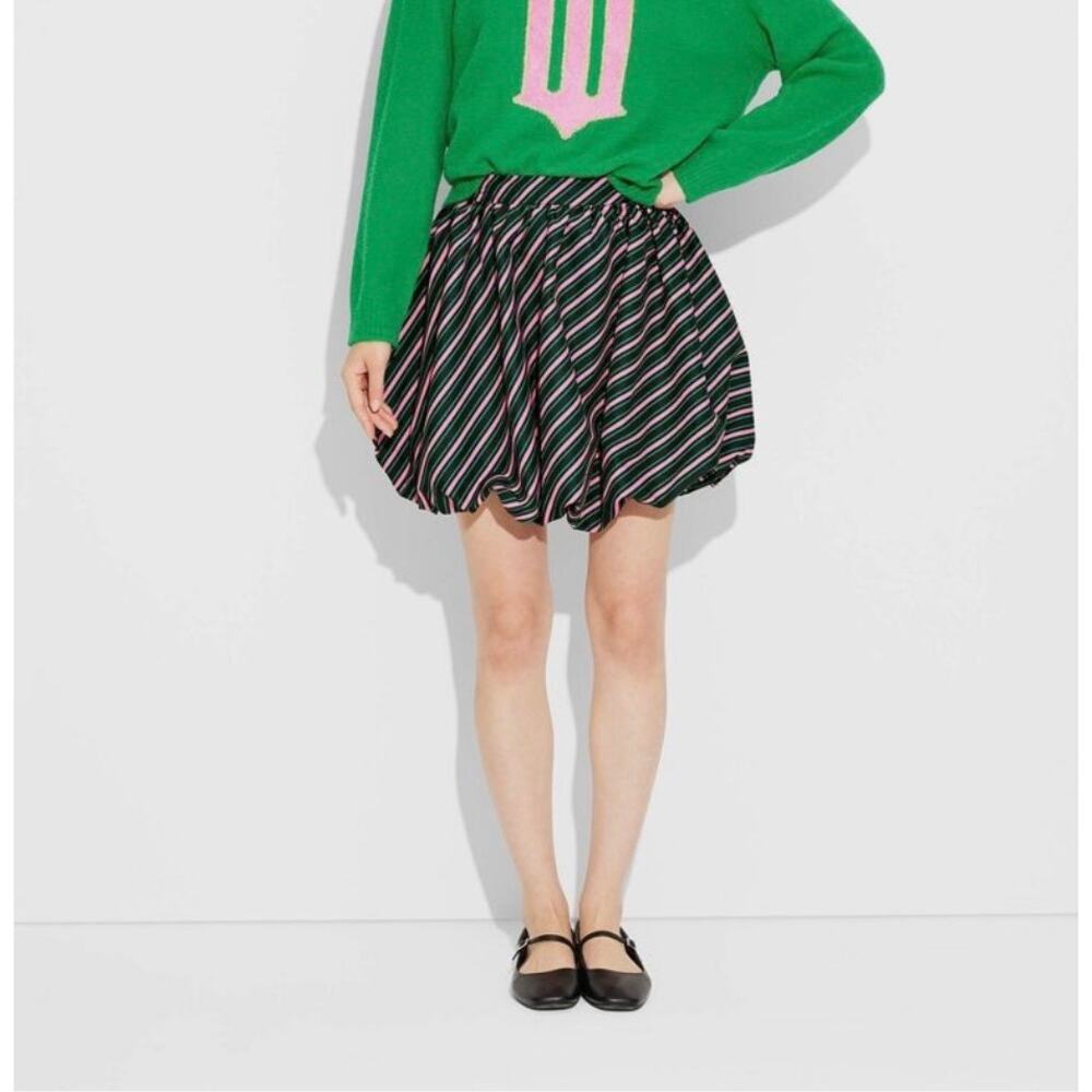 Wicked Target Paul Tazewell‎ Striped Bubble Mini Skirt Green Black Pink Women XS